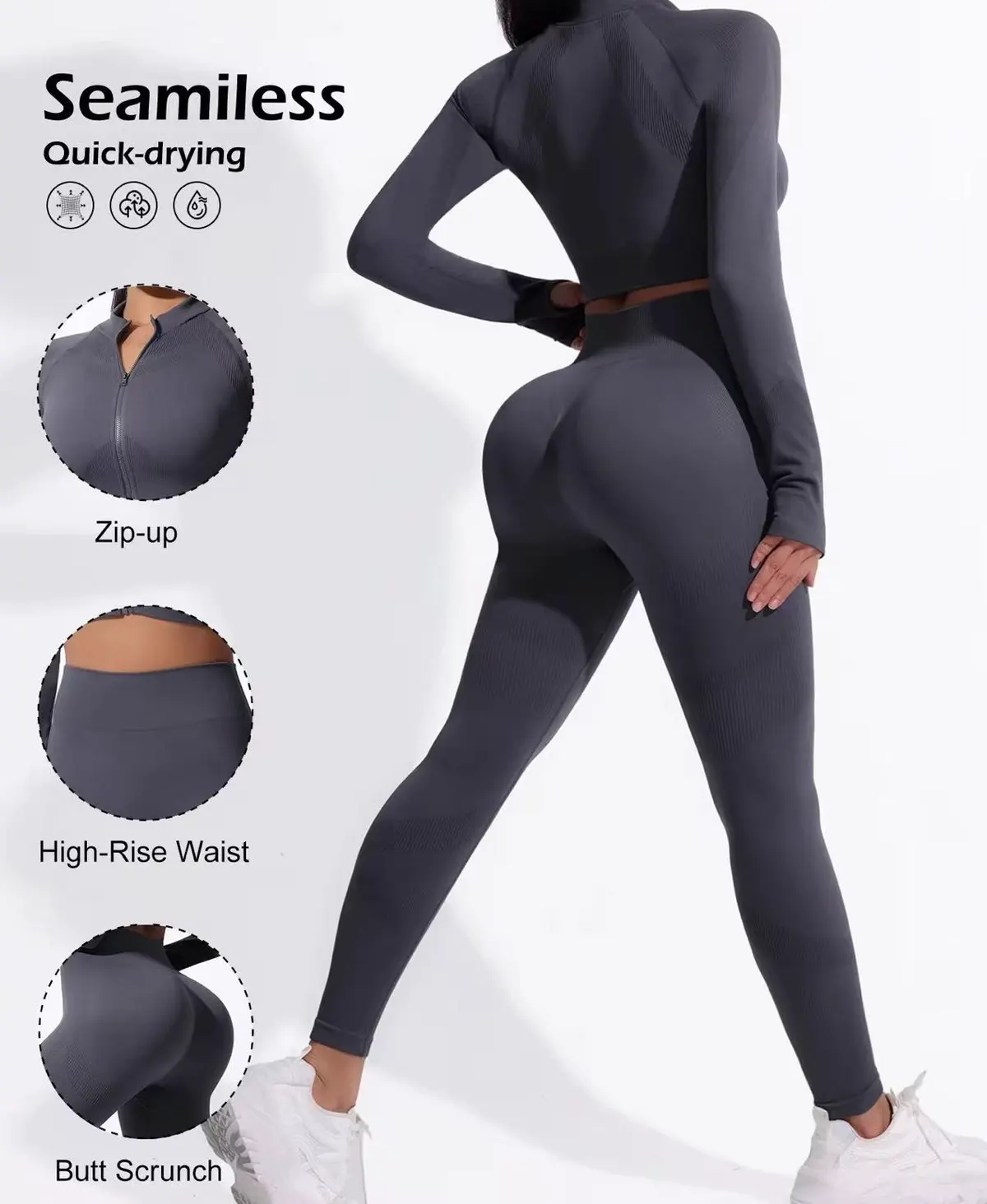 2025 New Ins Styles Women's High Waist Peach Hip Tight Yoga Sports Suit Zipper Stand Collar Seamless Fitness Stretch Feature