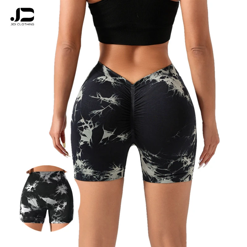 Spot Wholesale Tie Dye V Waist Lift Hip Tight Yoga Pants Women Sports Three Minute Shorts High Waist Sexy Yoga Shorts