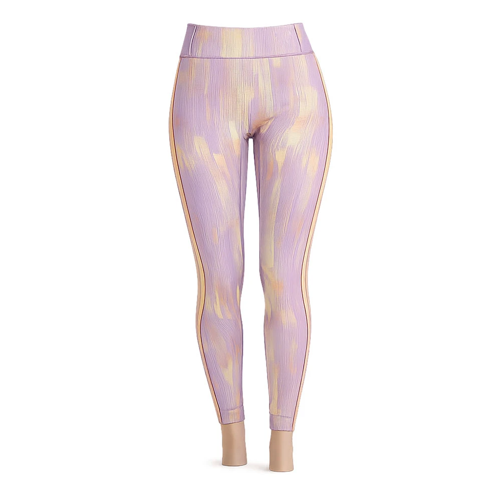 High Waist Gradient Color Yoga Leggings Full Length Side Stripe Textured Spandex Nylon Four-Way Stretch Athletic Pants