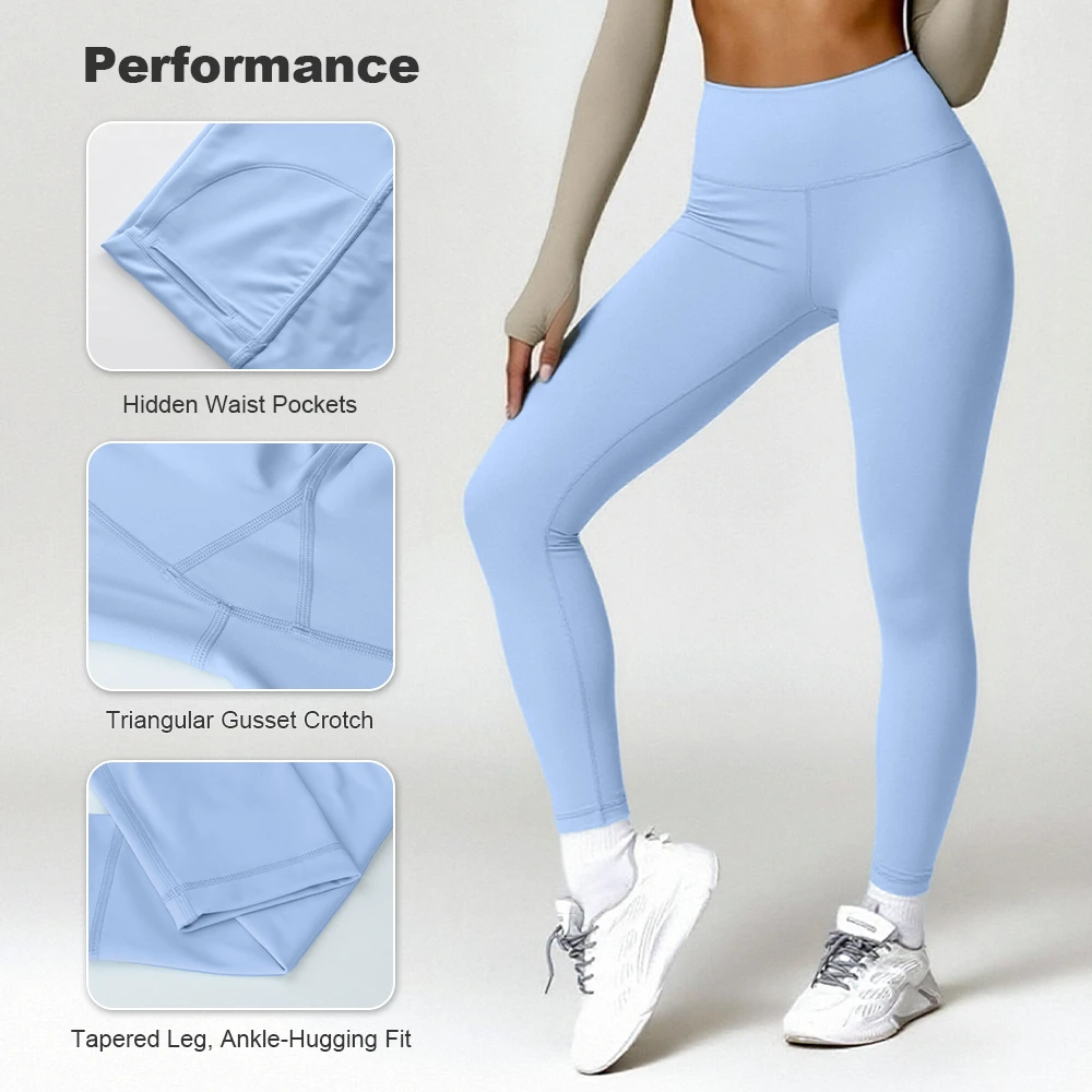 High Waist Yoga Leggings with Side Pocket, Women's 4-Way Stretch Breathable Workout Pants, Low MOQ