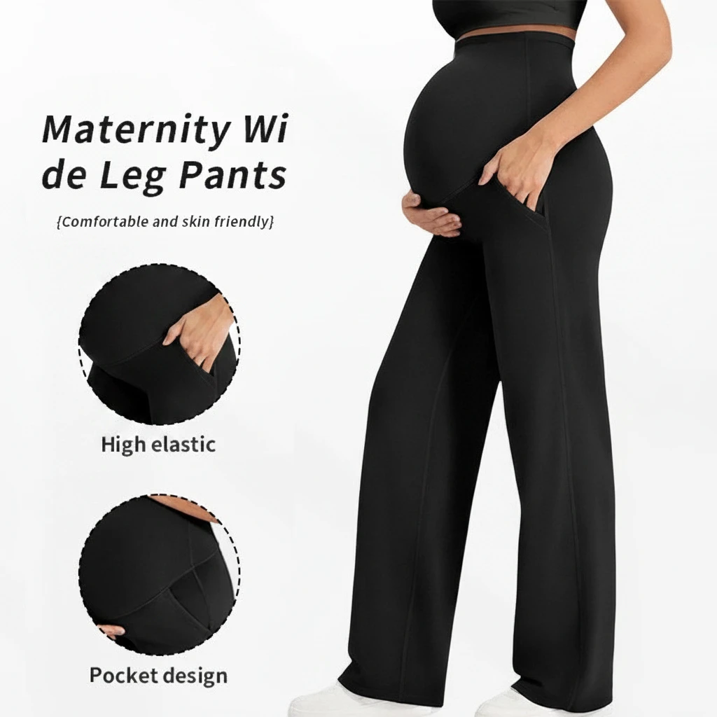 Maternity Yoga Pants Wide-Leg Tummy Control High-Waisted Yoga Pants for Pregnant Women Autumn Outerwear Casual Maternity Wear
