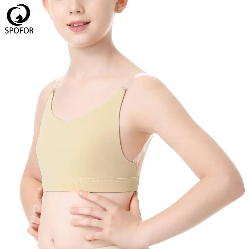 SPOFOR Skin Color Transparent Straps Sports and Training Teenagers Girls Bra