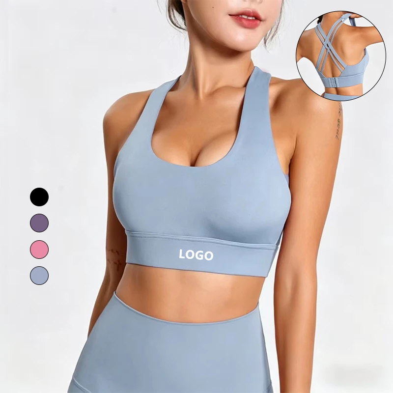 Women's Lightweight Shock-Proof High-Support Sports Bra Padded Cups Yoga Fitness Bra Four-Way Stretch Quick Dry Non-adjusted