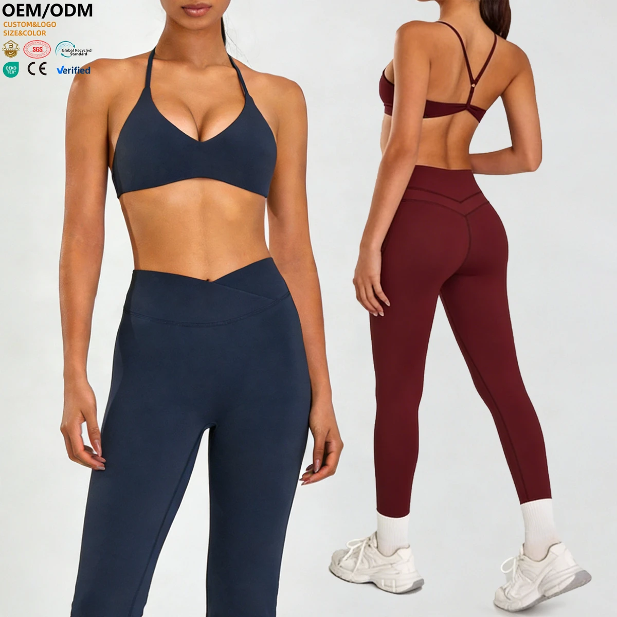 XW-B5378 Women Cross Back Halter Sports Bra Deep V Neck Tummy Control Activewear Bra Breathable Quick Dry for Fitness Training