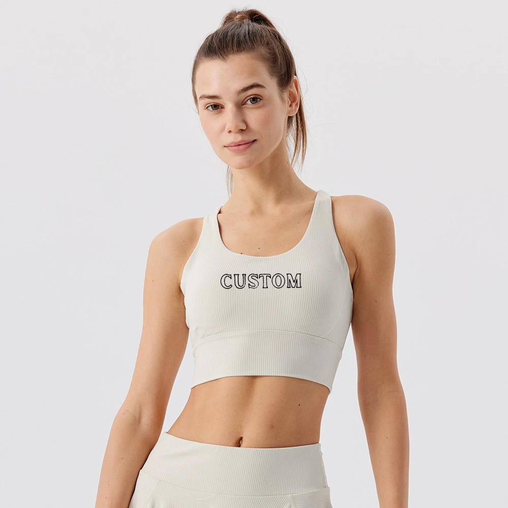 Wholesale Custom Women's Sports Bras for Gym Tennis Yoga Fitness Crisscross Straps High Support Quick Dry Built-in Fixed Cups