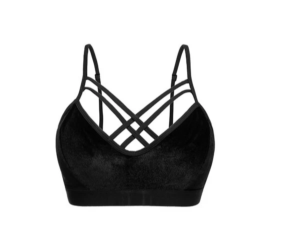 QHP Women's Solid Digital Print Sports Bra Black Velvet Pole Dance Top Quick-Drying Cotton Breathable Spandex Lining Windproof