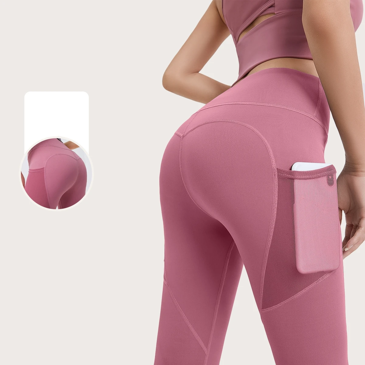 Custom Logo Solid Fitness Gym Push Up Butt Lift High Waist Yoga Leggings With Reticulated Mesh Pockets Seamless Quick Dry Women