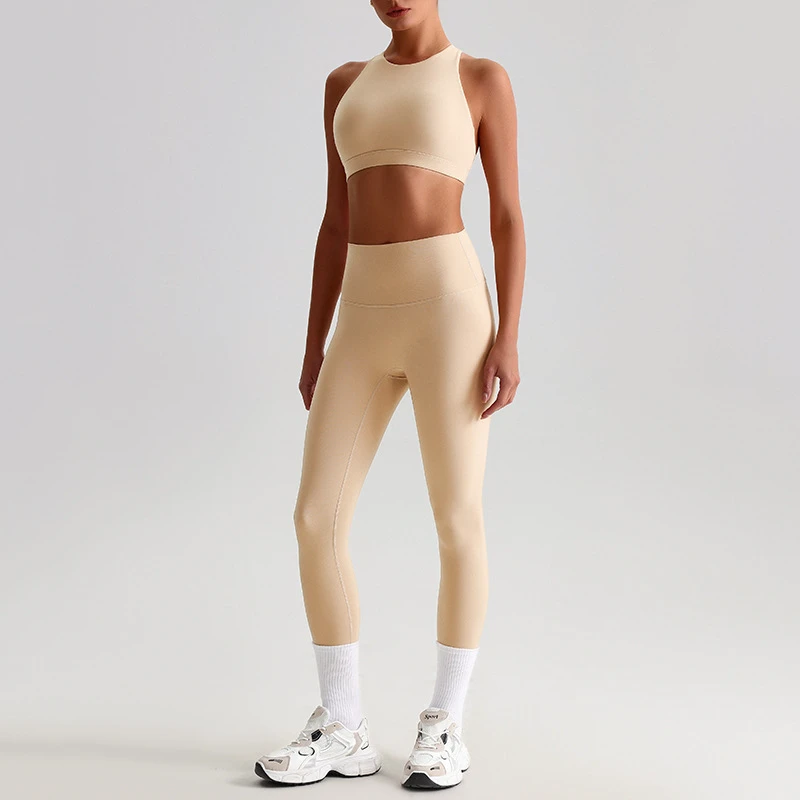 Solid Color High Waist Legging Gym Yoga Set Fitness Suit Cross Back Sports Bra Athletic Women 2 Piece Suit