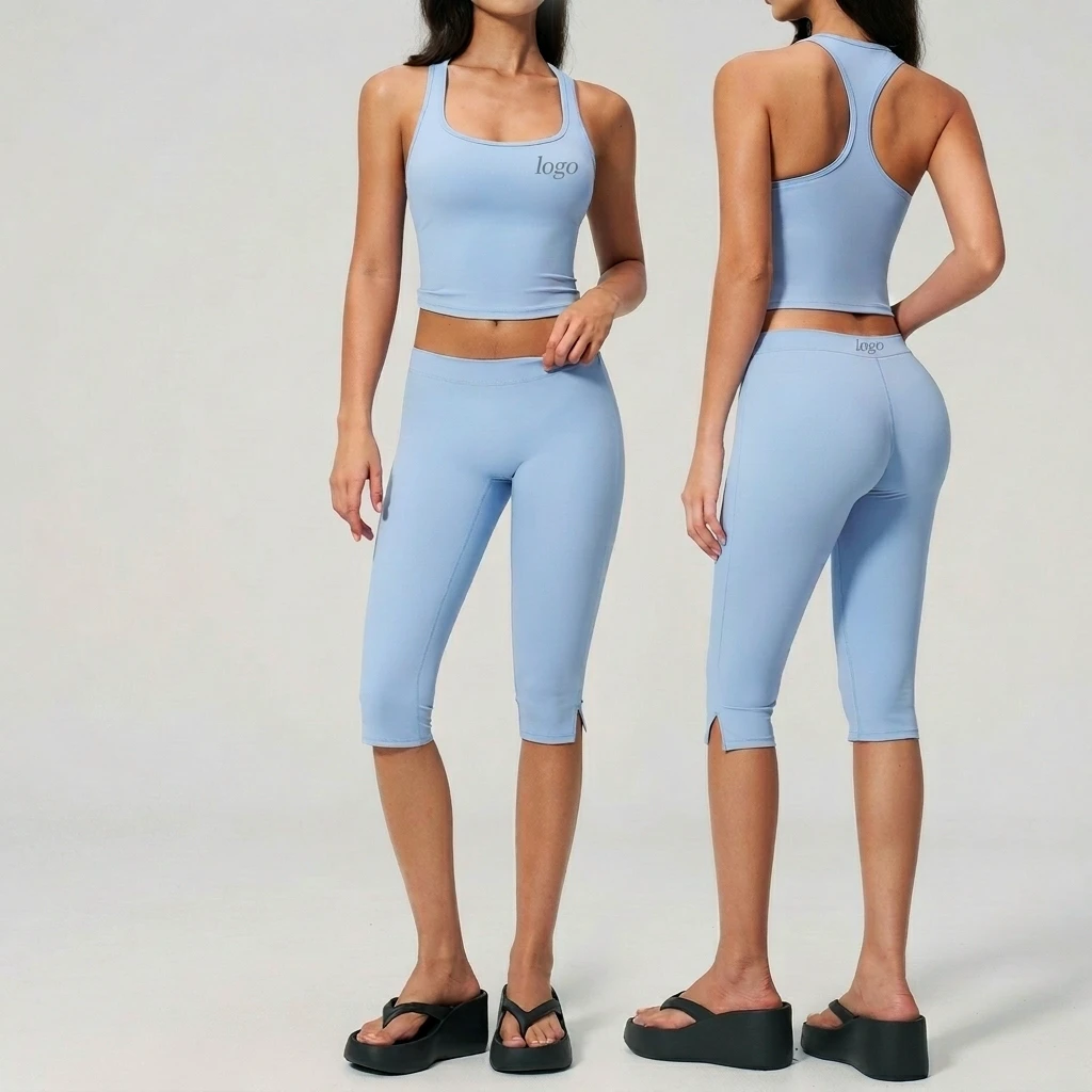 For Women's Solid 2-Piece Yoga Suit High Elastic Fitness Sports Custom Cropped Pants Yoga Shorts Set