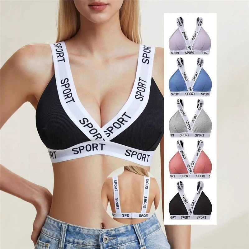 Sexy Deep V Wire-Free Sports Bra Ultra-Thin Seamless Design with Adjusted Straps Breathable Nylon Material Plus-Size