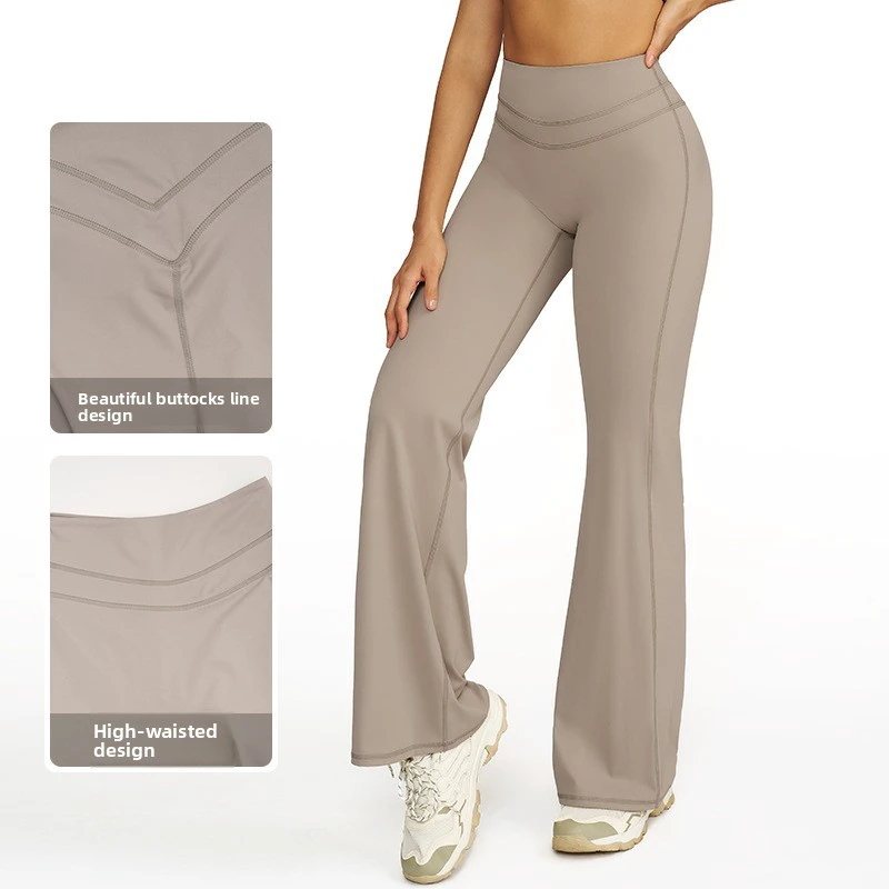 OEM Women's Tight Breathable Spandex/Nylon Yoga Pants Slightly Flared Wide-leg Running Sports High-waisted Butt-lifting