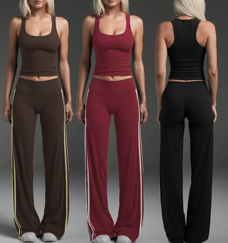 Custom Logo Racerback Yoga Set Slim Fit Gym Vest Leg Pants Suit 2 Piece Workout Women Sets