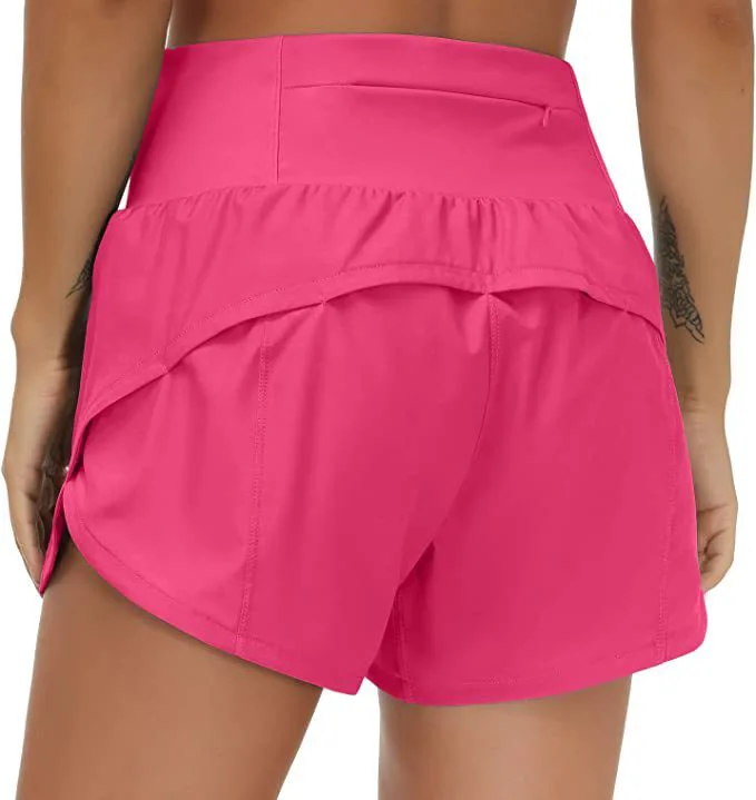 2024 Women's Running Shorts With Zippered Pockets High Waist Yoga Quick Drying Sport Short Pants OEM