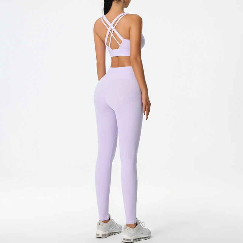 Women's Solid Color Push-Up Sports Bra & Leggings 2-Piece Set-Quick-Drying Spandex/Nylon For Running Yoga Fitness XXL