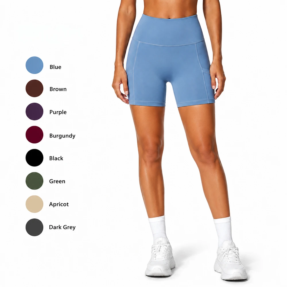 High Waist Solid Yoga Biker Shorts for Women Tummy Control with Side Pockets Soft Stretchy Eco-Friendly Gym OEM Activewear