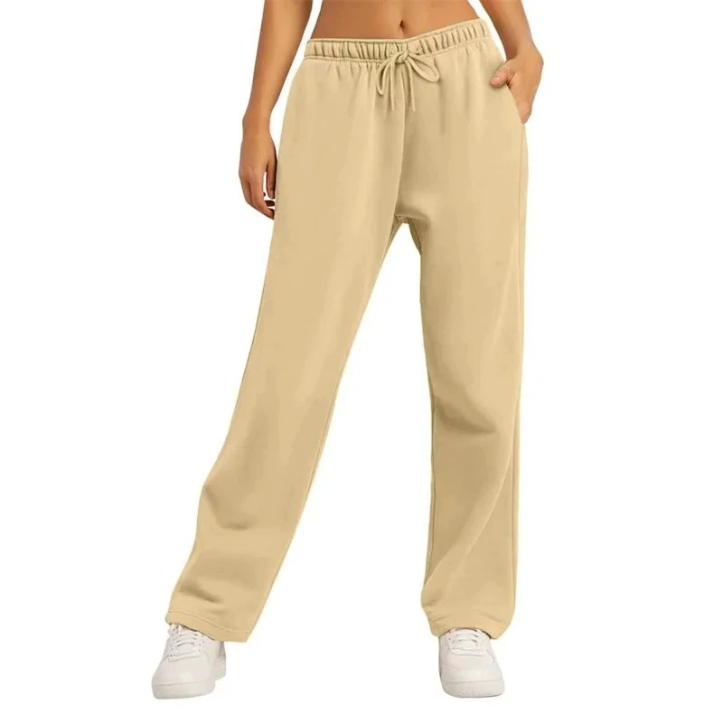 Wholesale Women's Winter Casual Loose Straight Leg Pants Spandex/Polyester Elastic Waist Breathable Fleece Fabric