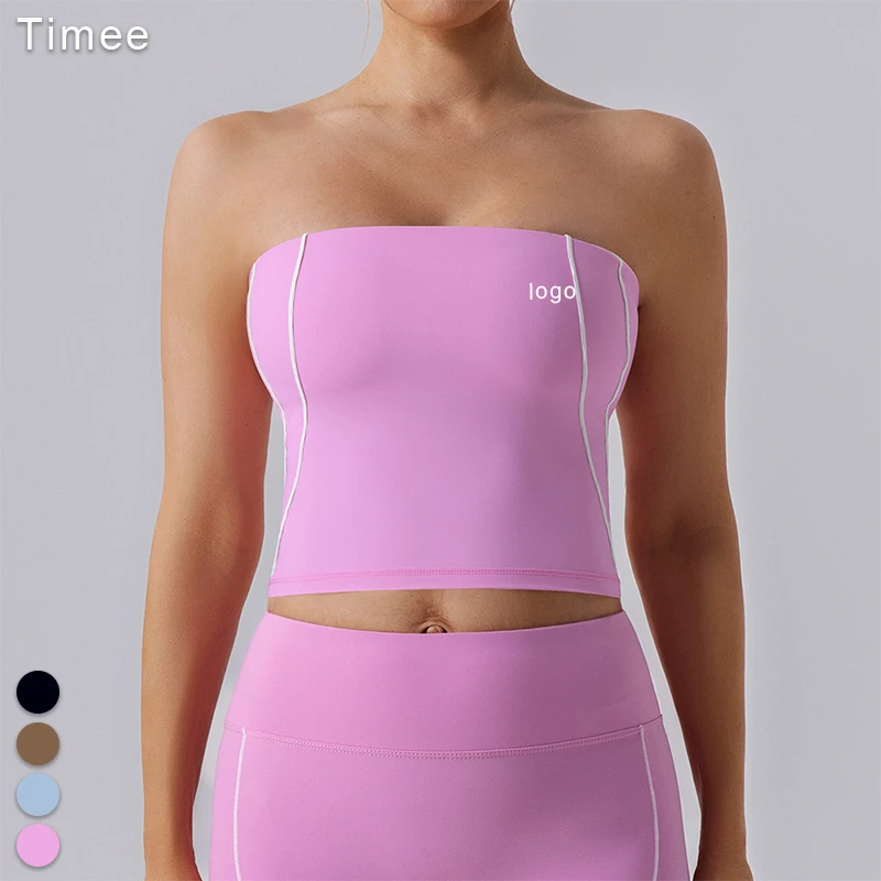 Women's Double-Face Sports Bra with Chest Pad Slimming Yoga Wrap and Contrast Color Line Plus Size New Design