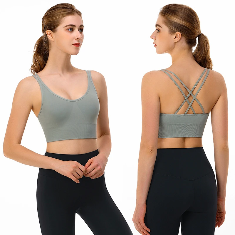 Custom Logo TikTok Hot Sexy Girls Gym Fitness Wear U-Neck Shockproof Sports Yoga Bra Plus Size Simple Style Top For Women