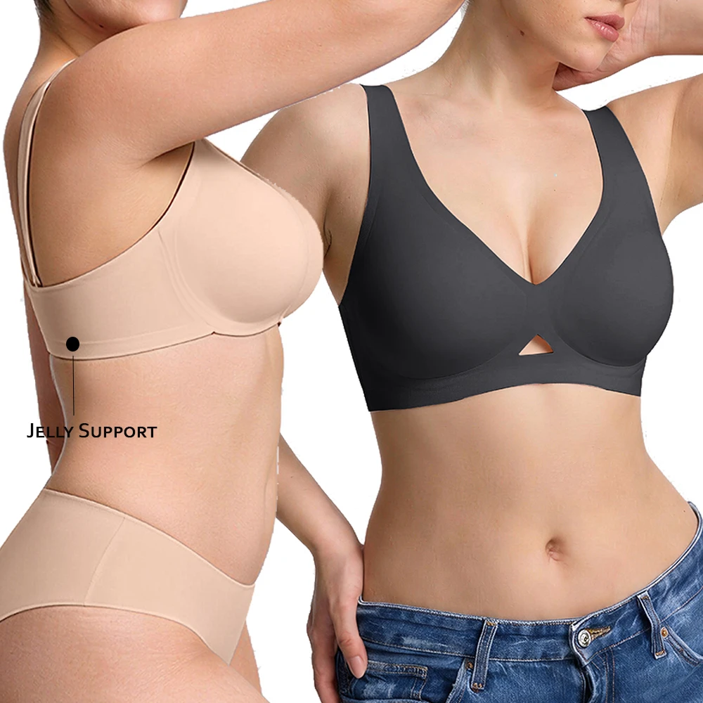 Waistdear Wholesale Cut Out Wireless Bra Seamless Jelly Support Everyday T Shirt Bra for Big Chest Push up Women Bra