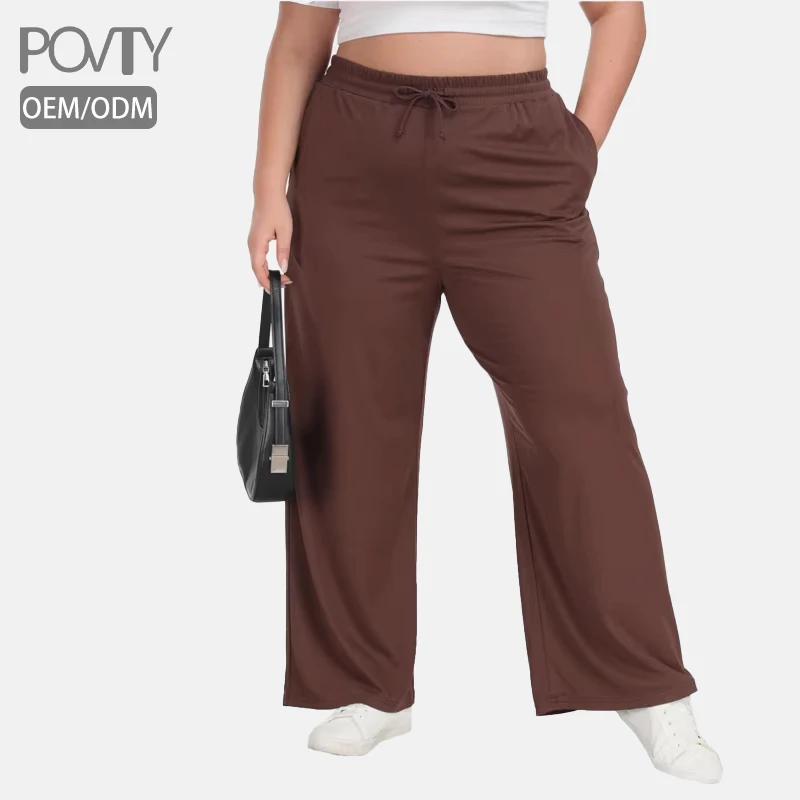 POVTY Stock Custom Printed Women's Plus Size Buttery Soft Stretchy Casual Loose Wide Leg Pants with Pockets for Yoga,Home Wear