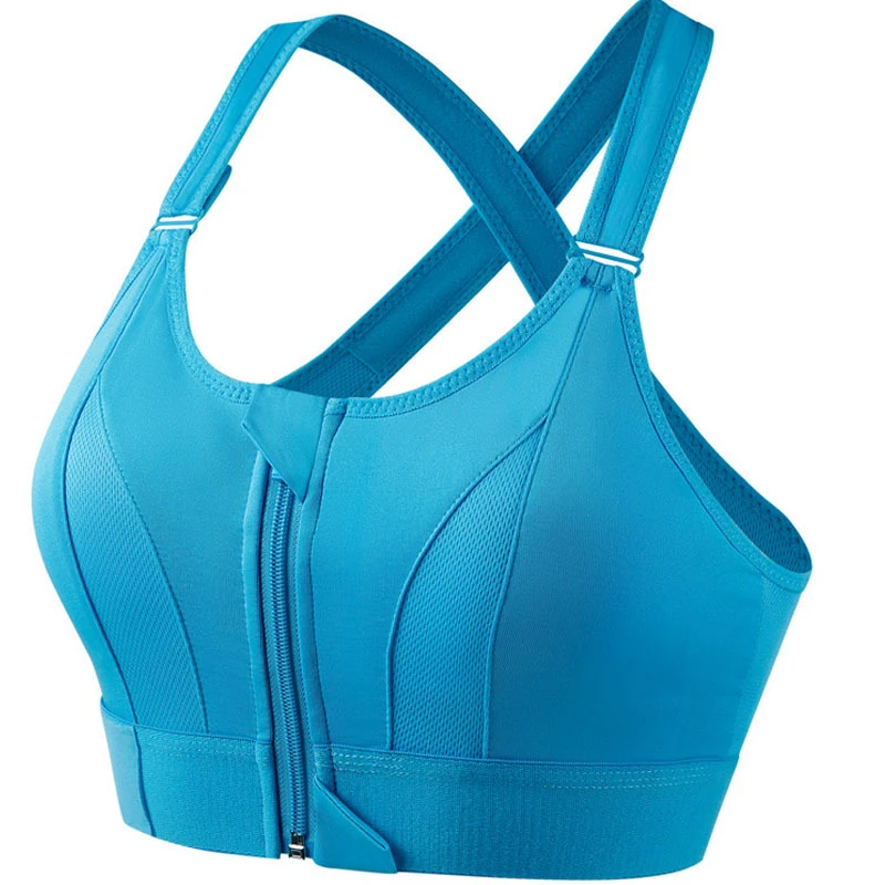 High Elastic Breathable High Impact Strappy Back Support Workout Top Zipper in Front Plus Size Sports Bra for Women