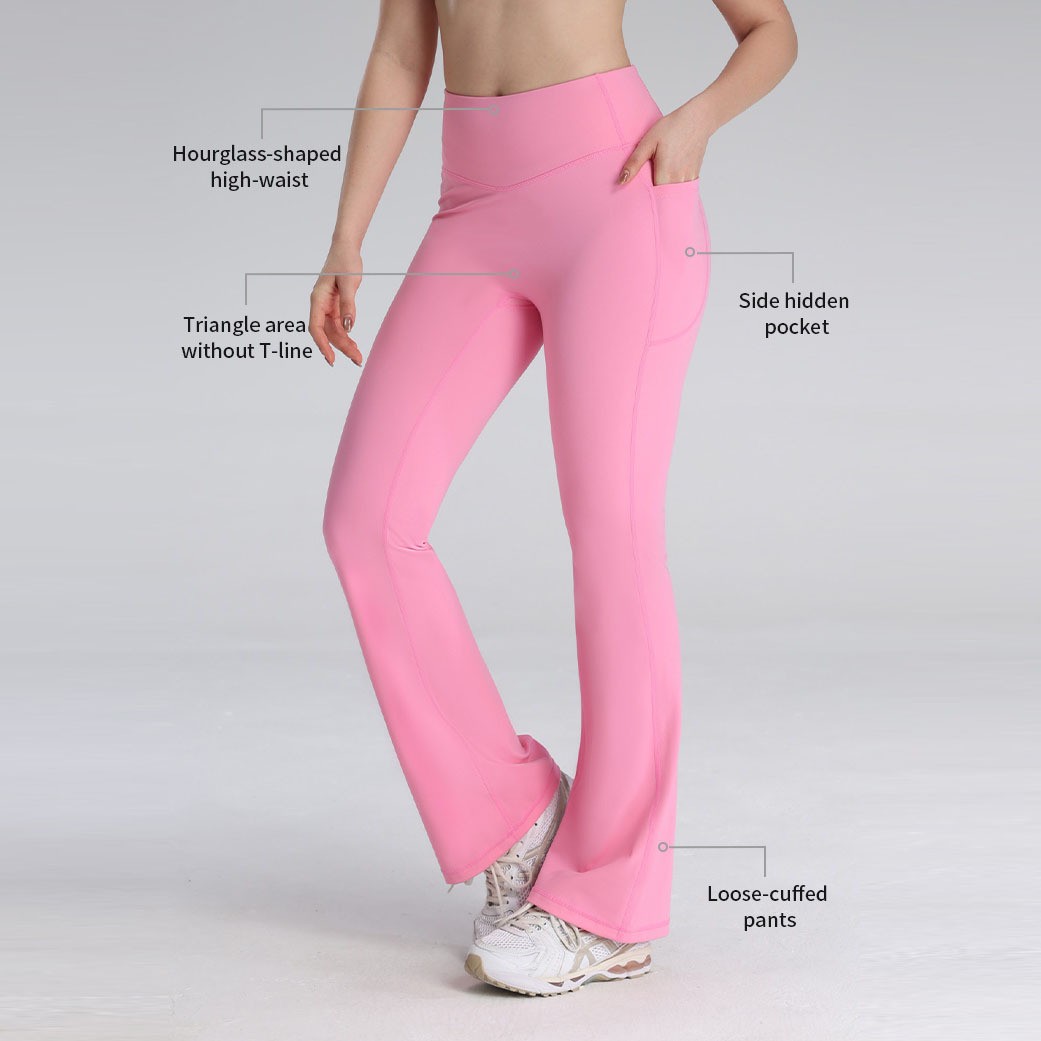 Custom Logo Breathable Womens High Waist Flare Yoga Leggings Tummy Control Elastic Gym Workout Flared Leg Pant with Pockets