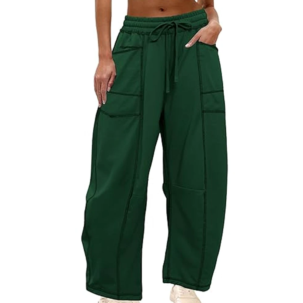 Women Premium Cargo Pants Wide Leg Sweatpants High Waist Drawstring Casual Loose Fit Streetwear Spring 100% Cotton Garment Dyed