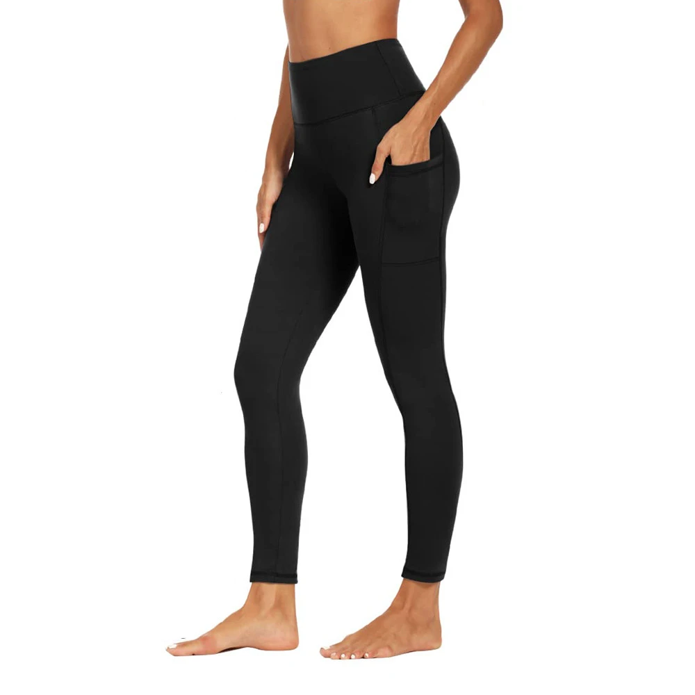Women's Pocket Yoga Leggings Soft Pull-In High Elastic Opaque Slim Black High-Waisted Yoga Pants