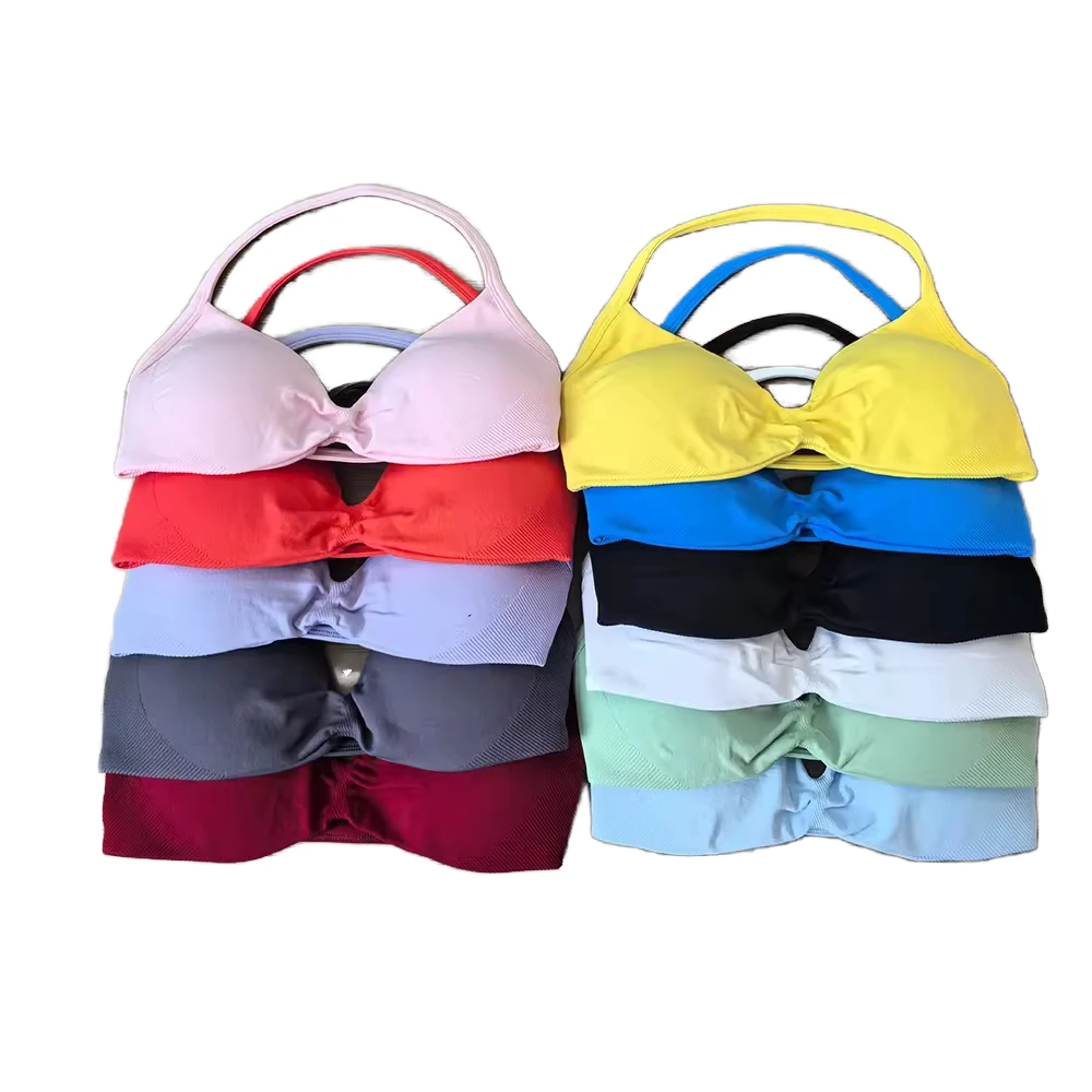Women's New Style Sport Yoga Top Halter Neck Bra Strappy Design S Back Revealing Gym Training Fitness Bra Crop Top Tank Spandex
