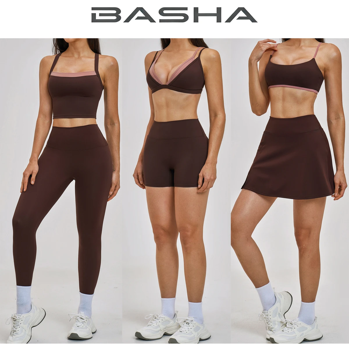 BASHAsports New Sportswear Two-piece with Thin Shoulder Straps for Gym Woman Nude Feel Quick-drying and Crossback Yoga Sets