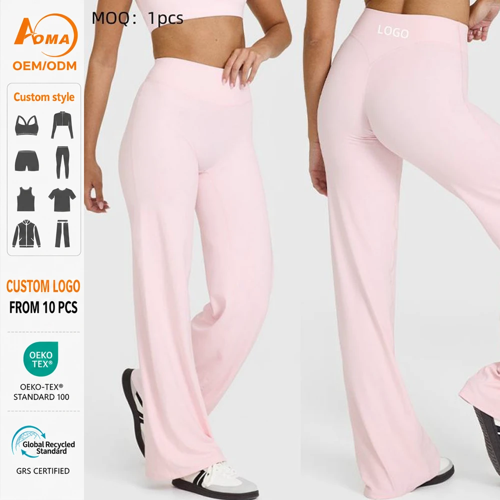 Aoymema Women's Sports Wear High Waist Summer Yoga Comfortable Loose Slimming Clothing Solid Butt Lift Fitness Flared Pants