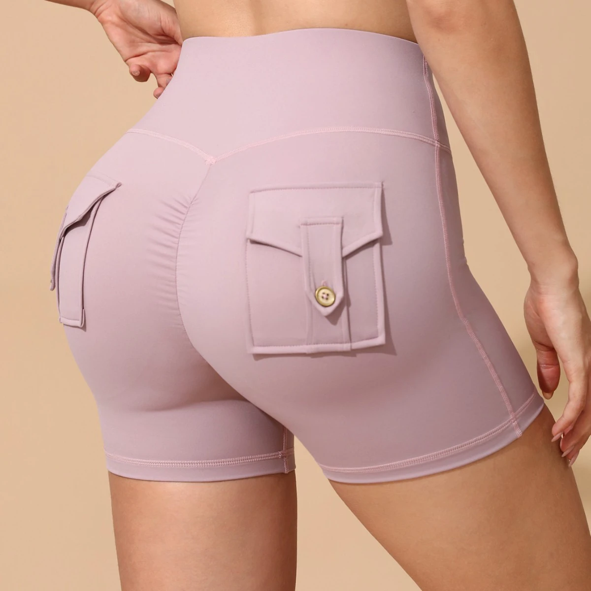 Women's Sporty Skinny Pocket Yoga Shorts High Waist Hip Exercise Outdoor New Yoga Pants