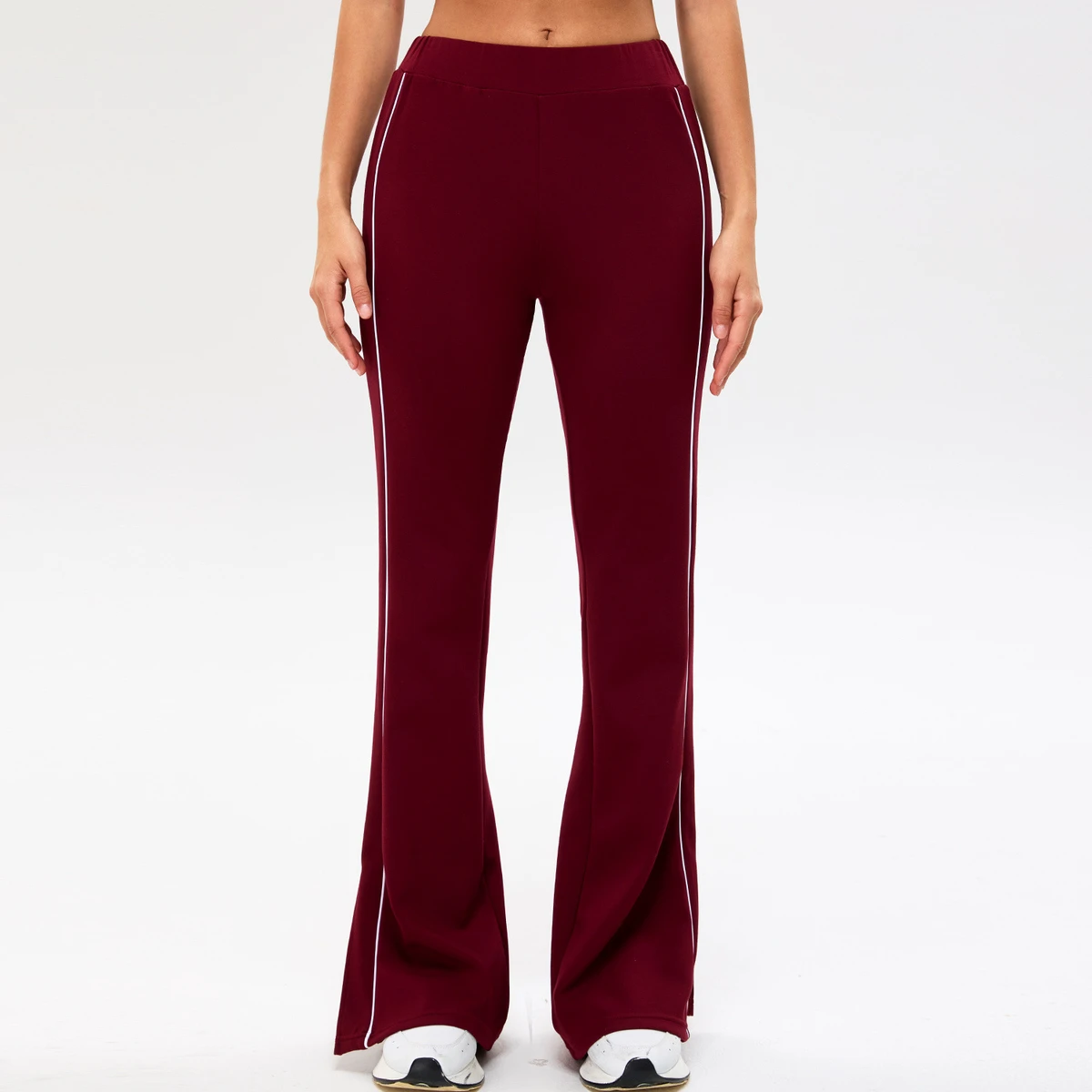 High Waist Flared Yoga Pants-Split Hem Color Block Fitness Leggings with Tummy Control Breathable Seamless Four-Way Stretch