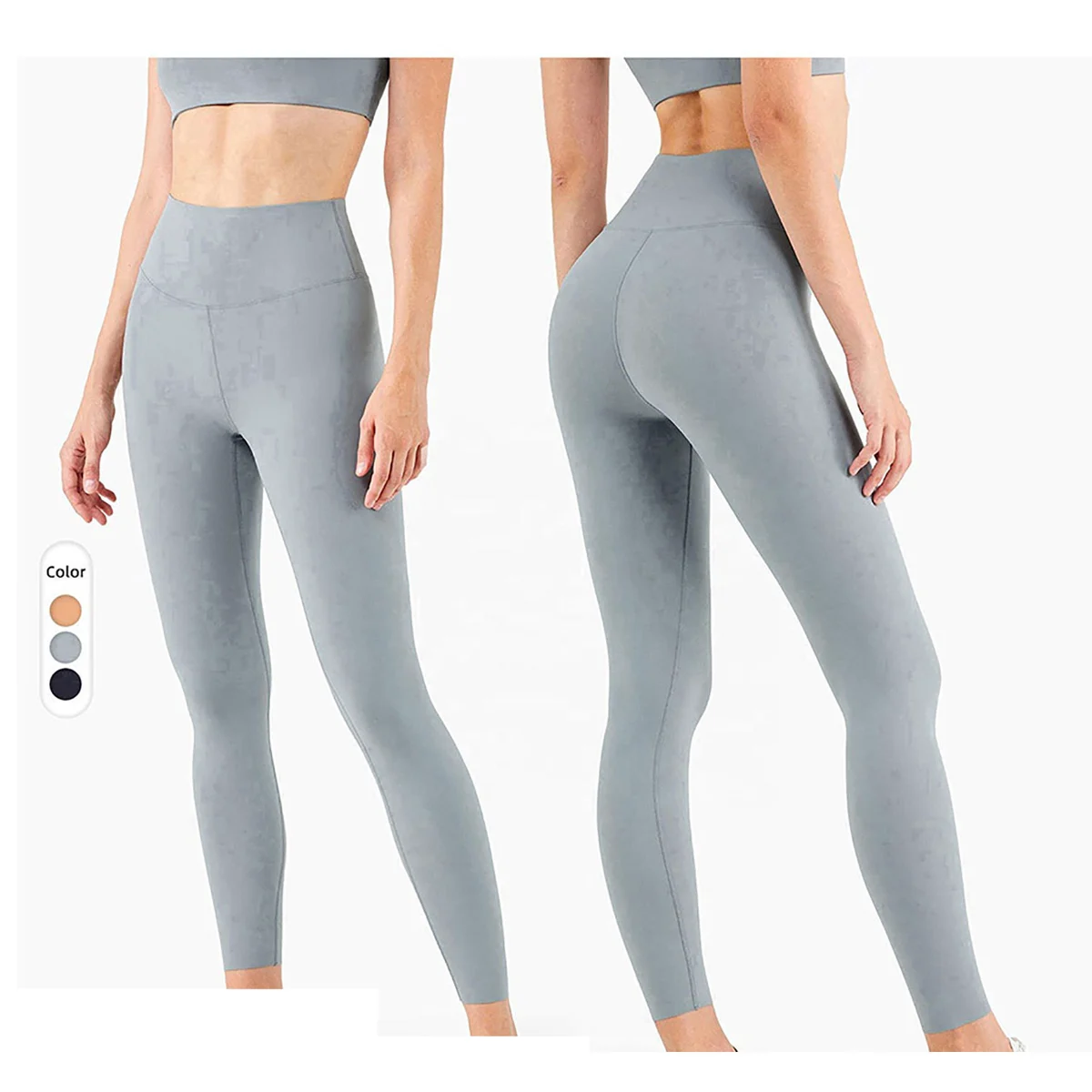 Wholesale Women's Solid Mid Elastic Waist Yoga Leggings-Seamless Breathable Eco-Friendly Reversible Quick Dry Tummy Control