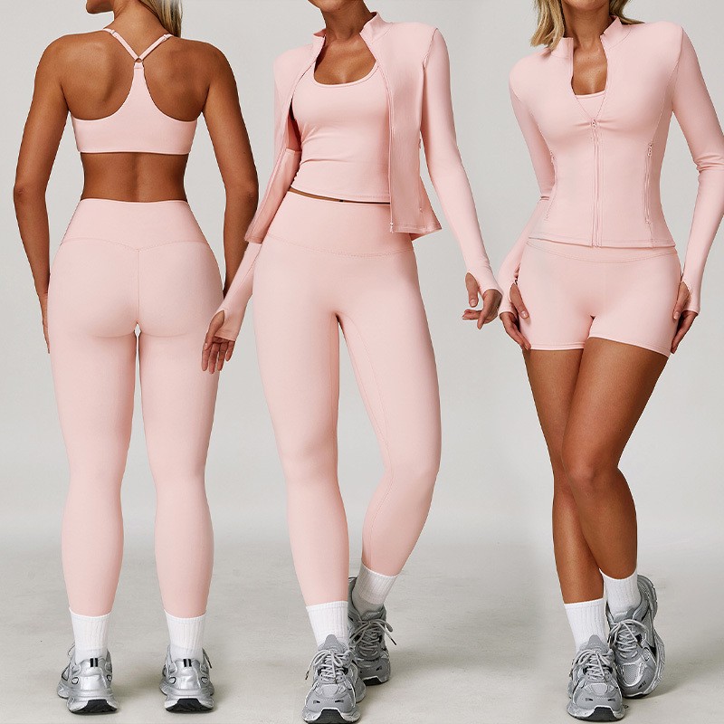 Roregal Brushed Tight Fitting Quick Drying Fitness Yoga Set Outdoor Yoga Long Sleeve Top Sports Leggings 2 3 Piece Set