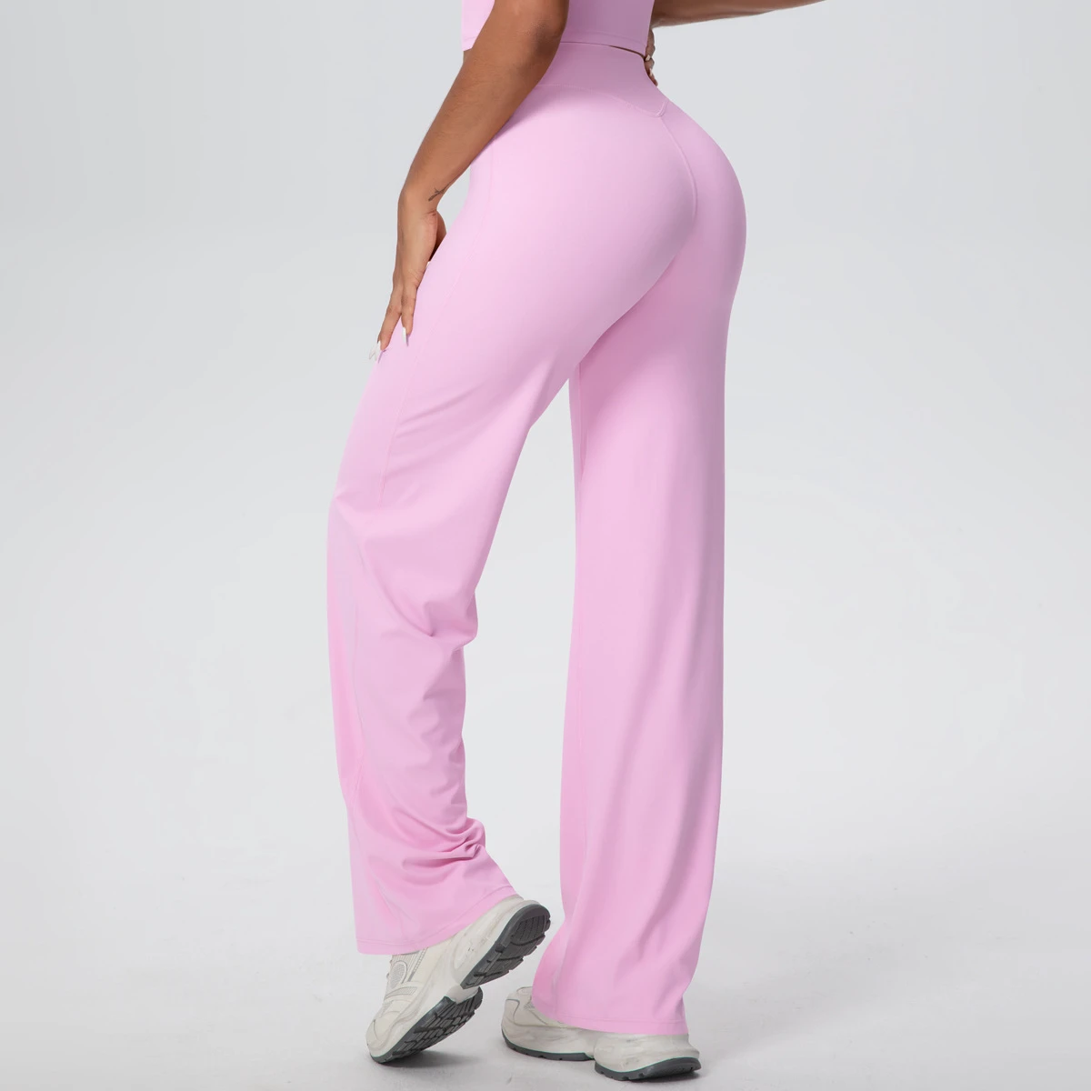 Women's Custom Logo Gym Fitness Wide Leg Yoga Pants High Waist Flare Leggings With Tummy Control And Solid Print Pattern