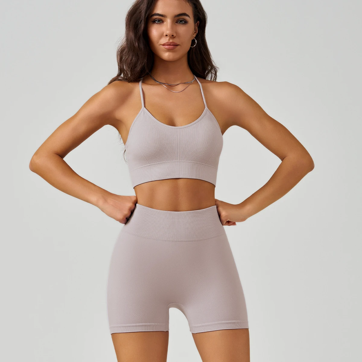 Summer Two-Piece Women's Yoga Set Breathable Seamless Vest Three-Point Pants European American Fitness Lightweight Solid