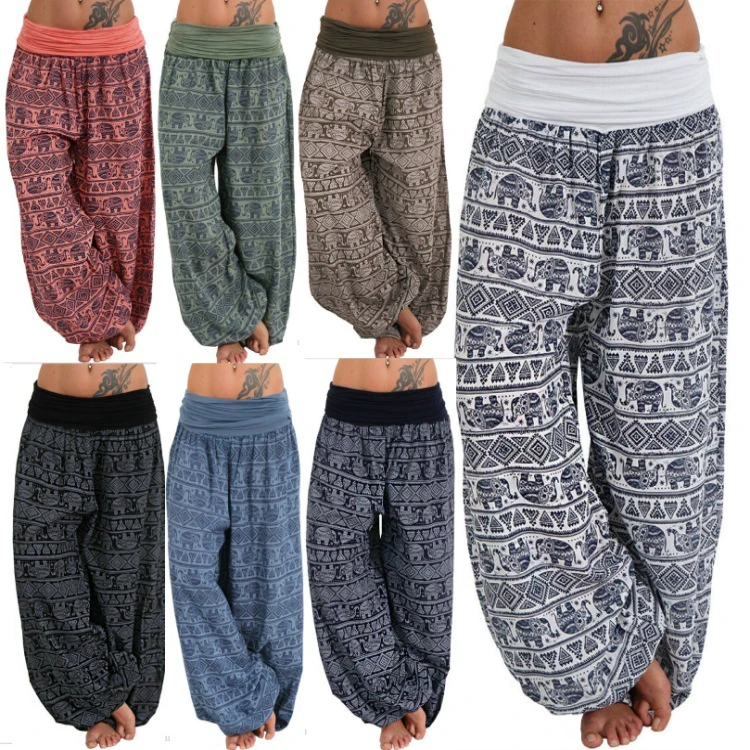 Plus Size Pants Loose Printed Wide Leg Pants Women's Casual Trousers Harem Pants