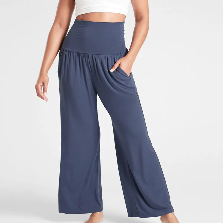 Women Plus Size Cozy Bamboo Cotton Wide Leg Yoga Loose Fit Pant Lounge Wear 2-Piece Set Made Organic Sustainable Bamboo Viscose
