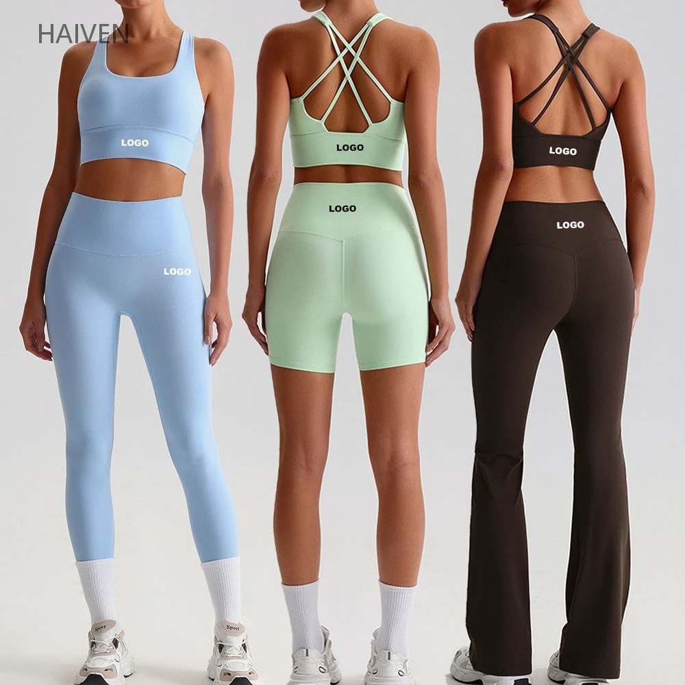 Nude Super Soft Butter Feeling Yoga Leggings Outfits Wear Women Sports Bra Suits Breathable Flare Pants Fitness Training Set