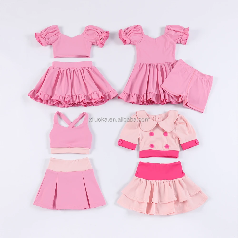 Wholesale Children Nylon Spandex Soft Breathable Crop Skort 2pcs Sports Wear Girls Yoga Set