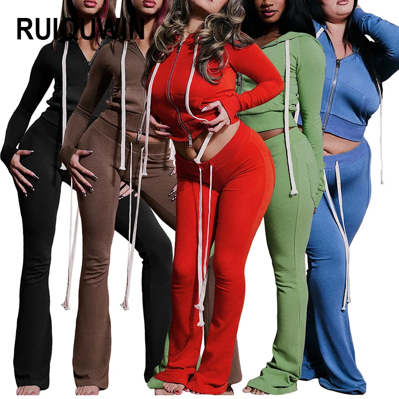 RUIQUWIN 2026 New High Elastic Women's Tracksuit Set Tight Hoodies Yoga Pants Two Piece Outfit for Daily Casual Fitness Wear