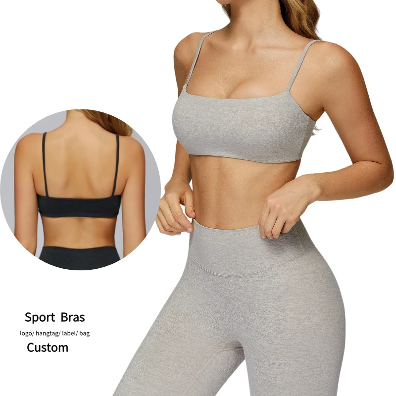 Fashion Lightweight Spaghetti Strap Open-Back High Support Sweat-Wicking Sports Bra for Women Yoga & Gym Polyester Spandex