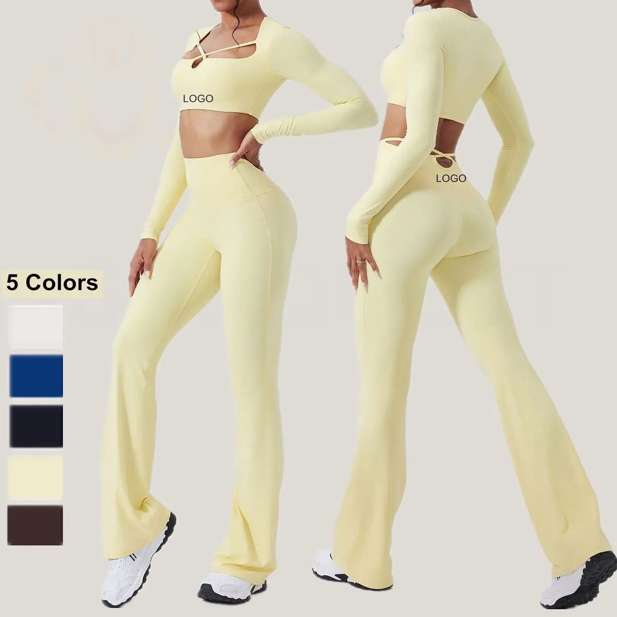 Women Yoga Set Workout Clothes Sports Gym Legging Fitness Long Sleeve Crop Top Yoga Suit 2 Pieces Sportswear