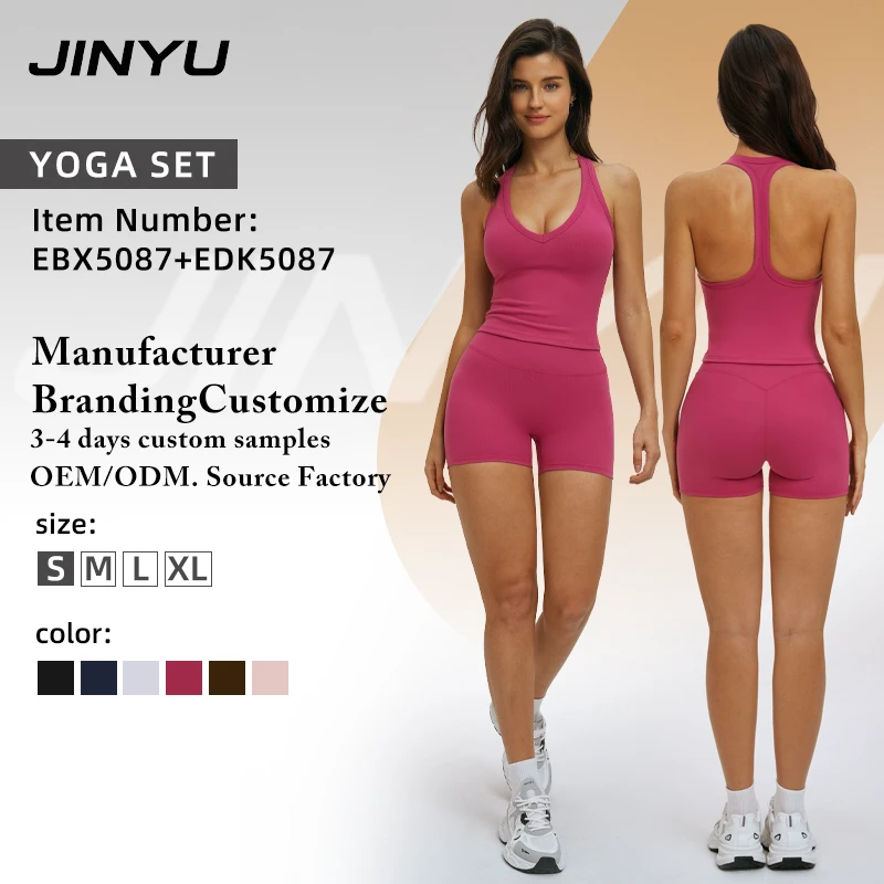 JINYU OEM/ODM Lightweight Breathable Racer Back Vest Tank Tops and Sport Shorts Fitness Workout Sports Set Yoga Wear Suit