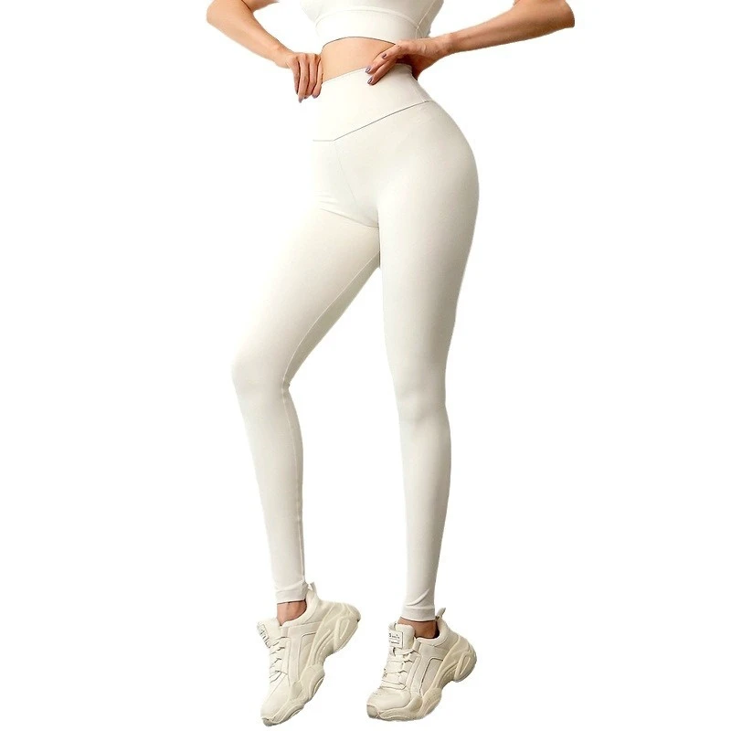 European American High Waisted Solid Ankle-Length Yoga Leggings Spandex/Nylon Material Elastic Waist Four-Way Stretch Breathable