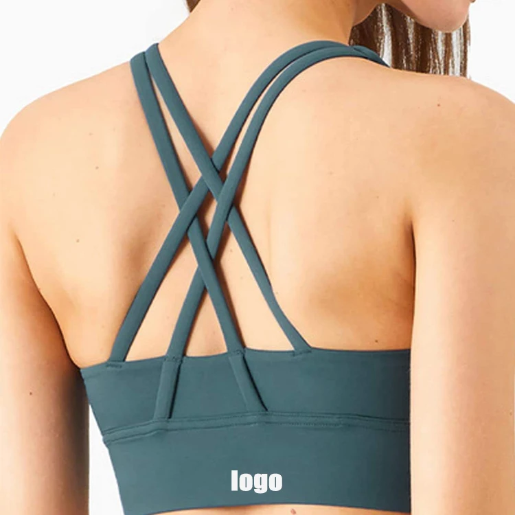 Popular Medium Support Women Yoga Sports Bra Crisscross Straps Color Blocking Anti-Bacterial Stretch Shockproof Breathable Quick