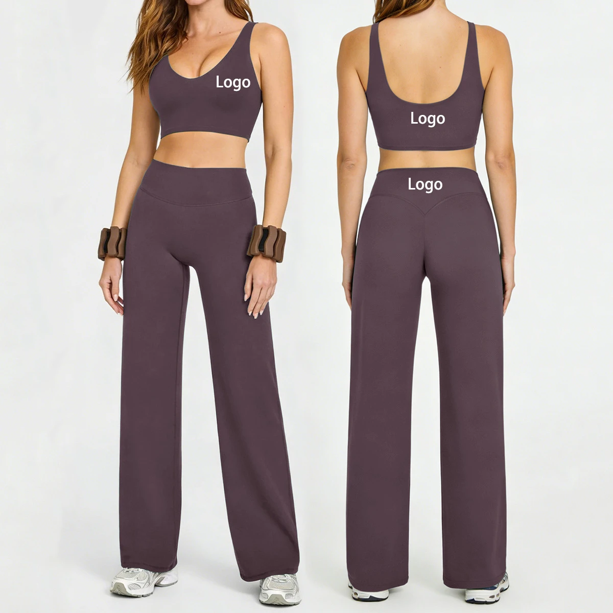 Solid Color Butt Lifting 2 Piece High Waist Elastic Quick Dry Sports Lightweight Crew Neck Sleeveless Yoga Wear Women Yoga Suit