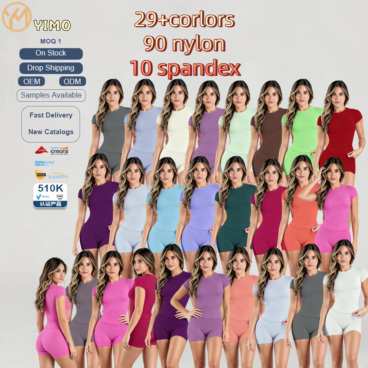 Yimo Hot Sale 31 Colors Fitness Shirt Women Yoga Set Lady Fashion Solid Color Scrunch Butt Sports Gym Shorts Suit Clothes