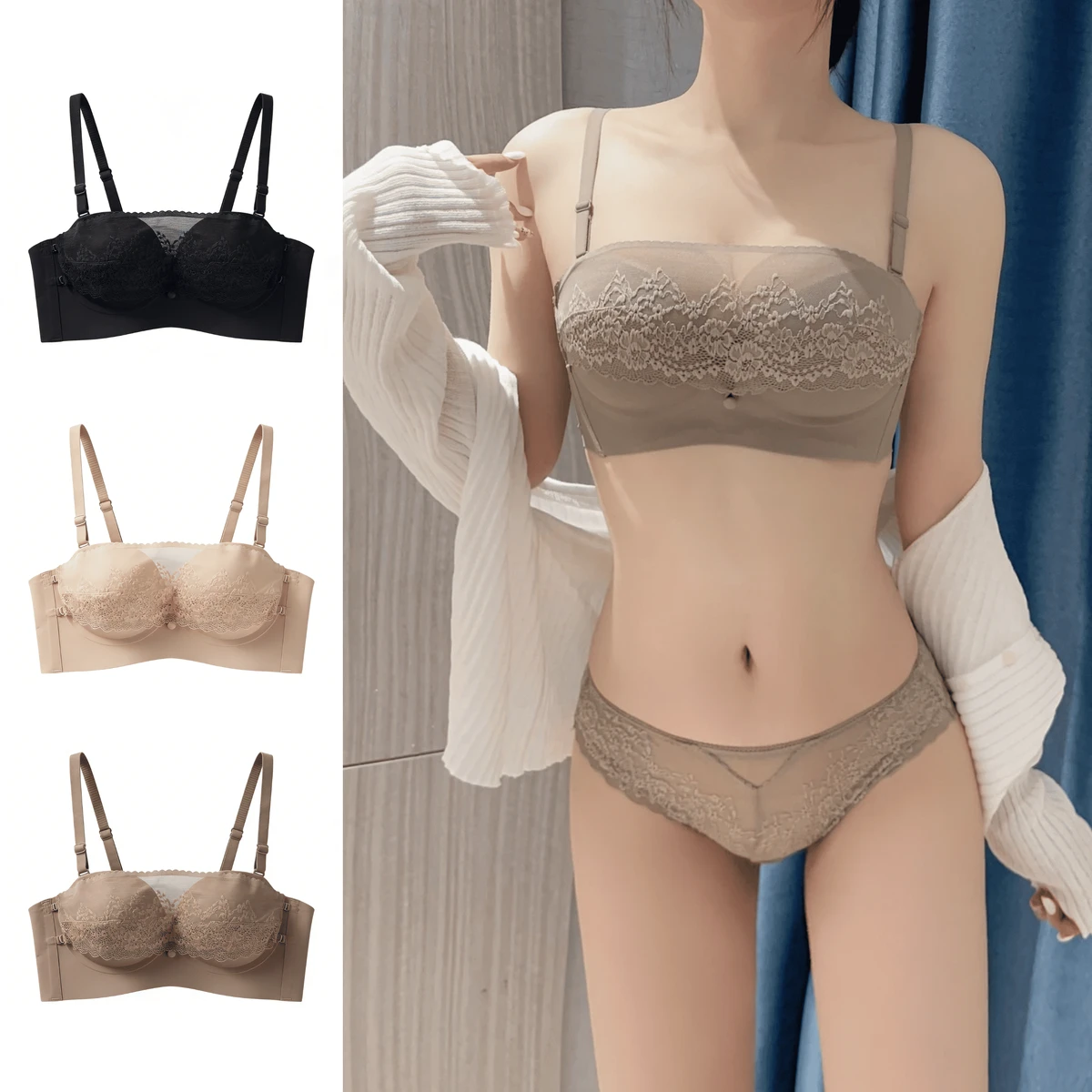 Evenyoung Convertible Strapless / Adjustable Strap Lace Bra Seamless Wireless Push up Invisible Bra 4 Way Wear for Women
